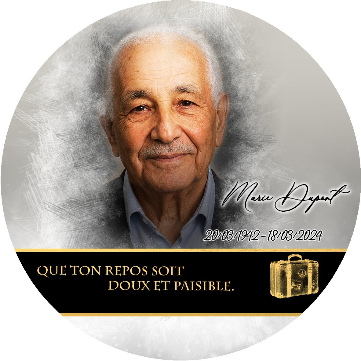 Plaque Circulaire Voyage effet Pastel, ambiance complète portrait + fond