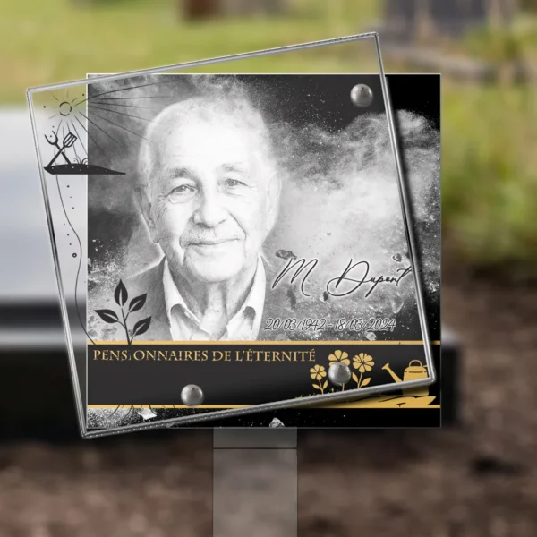 Plaque funéraire carré jardinage plantée par appendice plexiglas, sol meuble ou pot, 1er sous-décor
