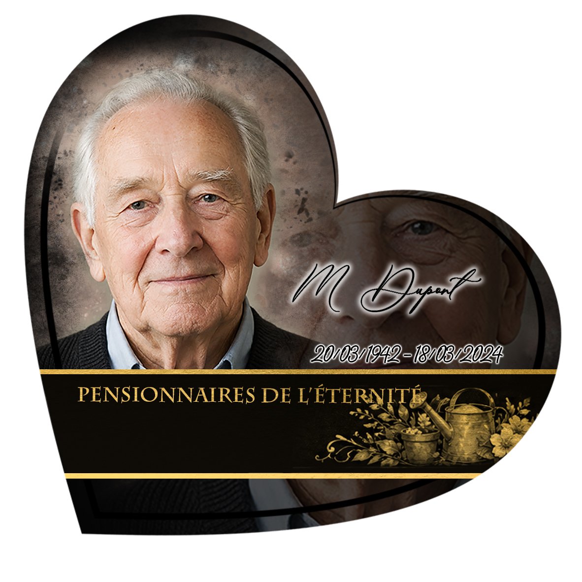 Plaque Cœur Jardinage effet Crayon, ambiance complète portrait + fond