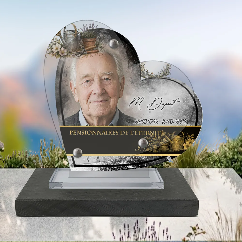 Plaque Cœur Jardinage à poser sur socle ardoise du Brésil