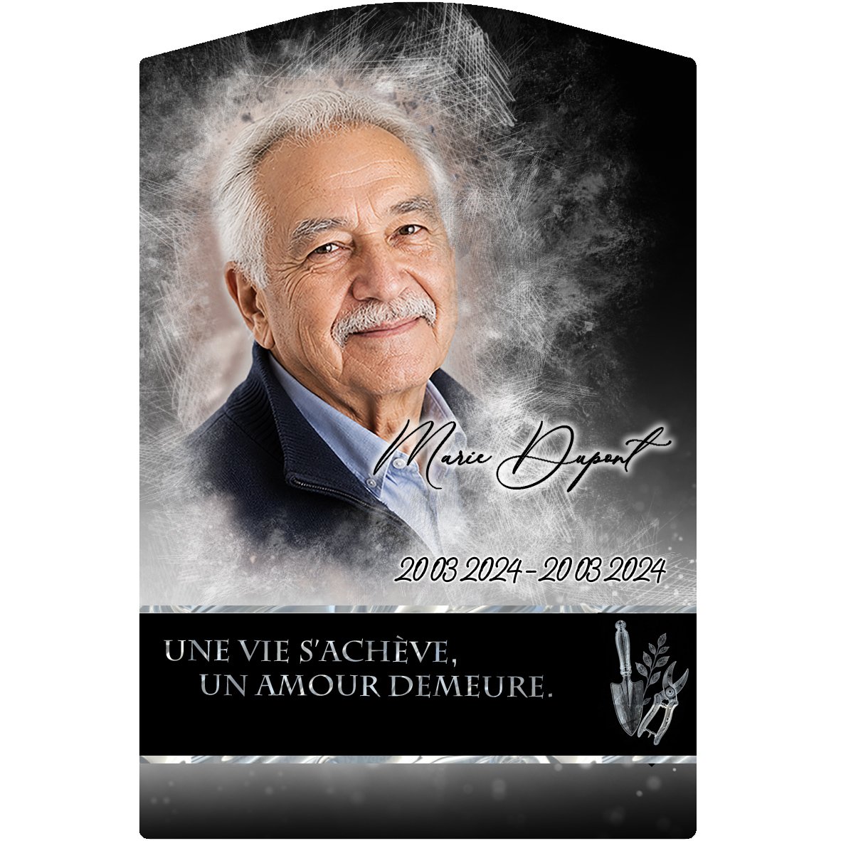 Plaque Stèle Jardinage effet Pastel, ambiance complète portrait + fond