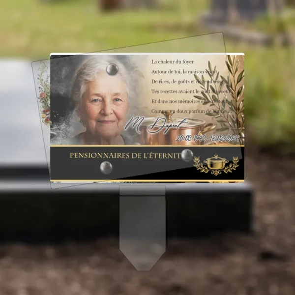 Plaque funéraire panoramique cuisine plantée par appendice plexiglas, sol meuble ou pot, 1er sous-décor