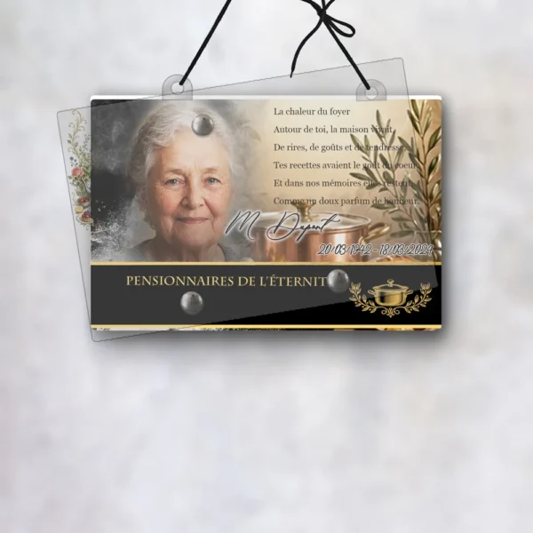 Plaque funéraire panoramique cuisine suspendue par cordelette, kit de fixation inclus, 1er sous-décor