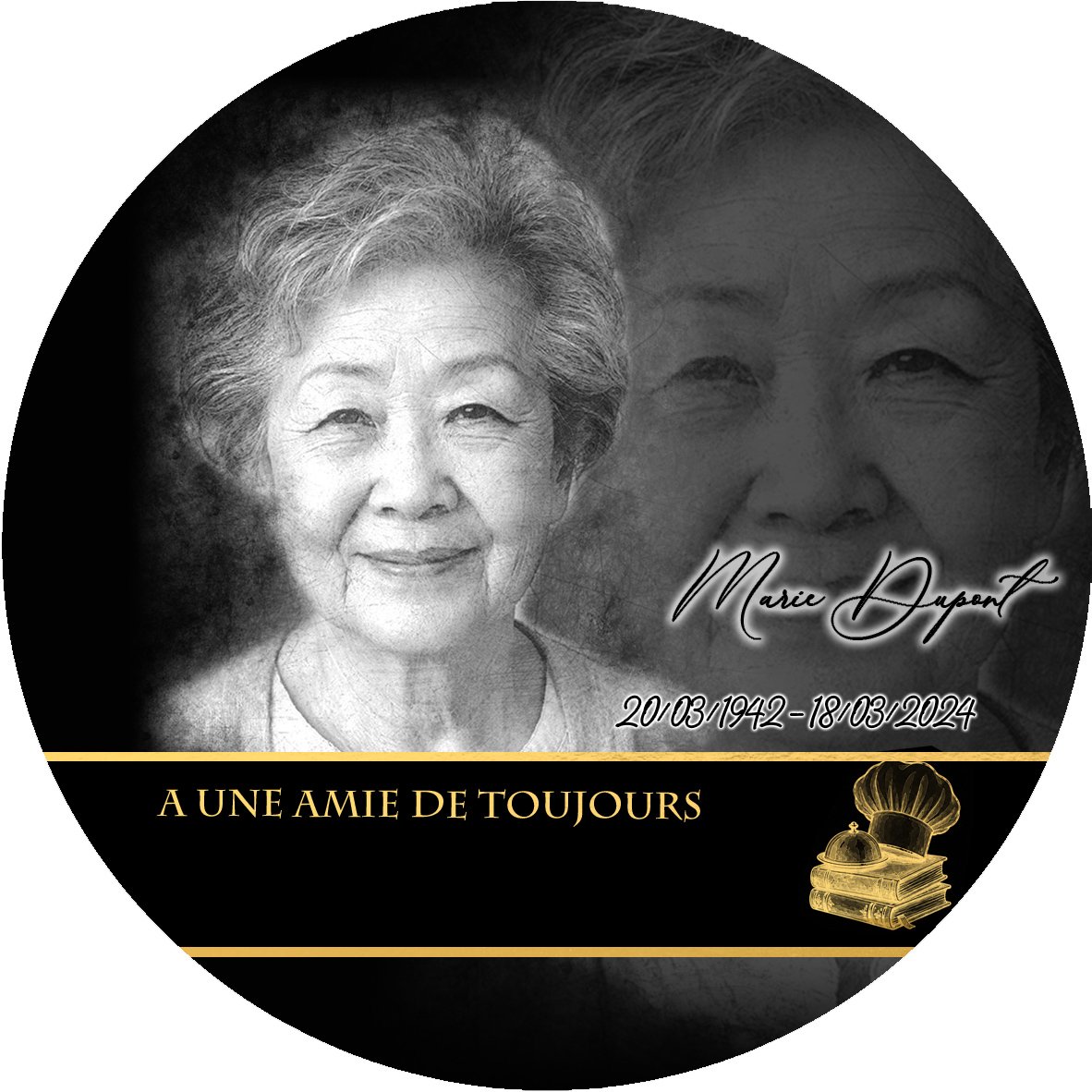 Plaque Circulaire Cuisine effet Crayon, ambiance complète portrait + fond