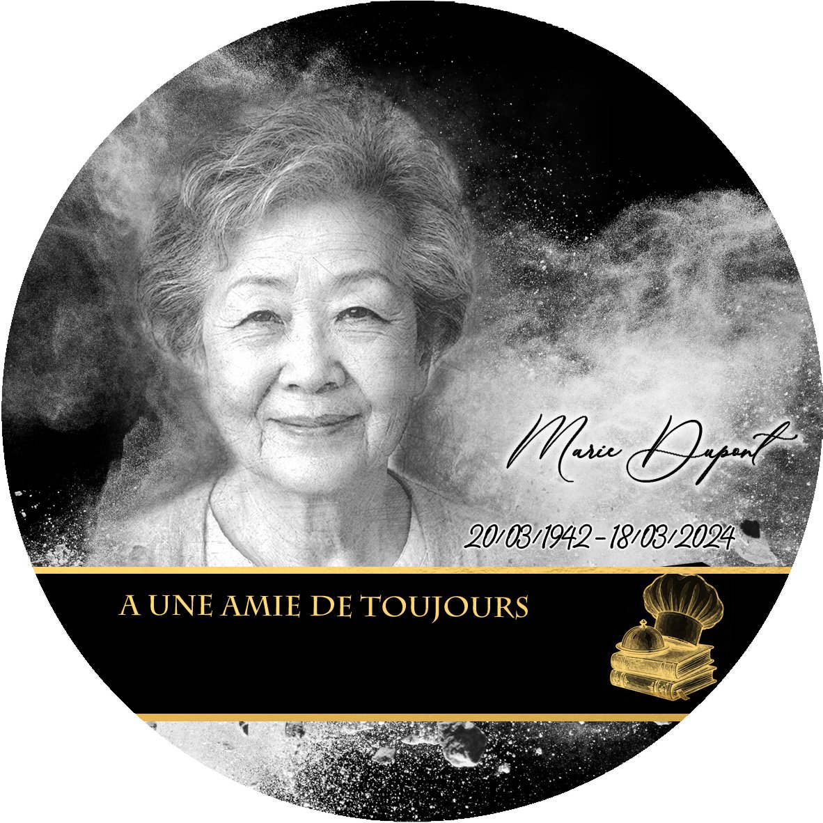 Plaque Circulaire Cuisine effet Éclat, ambiance complète portrait + fond