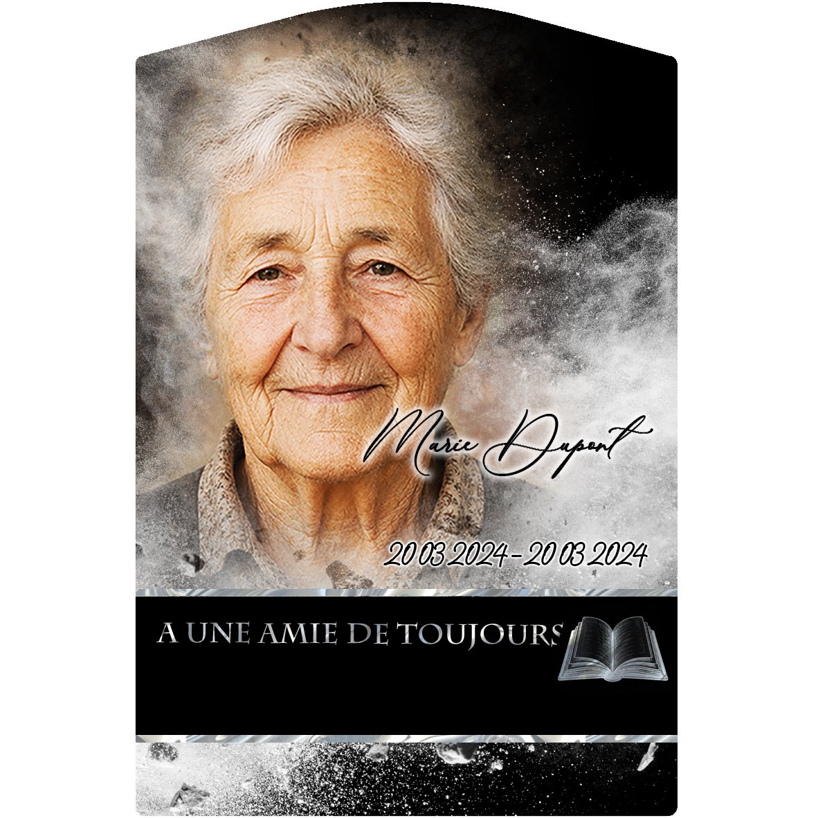 Plaque Stèle Lecture effet Éclat, ambiance complète portrait + fond
