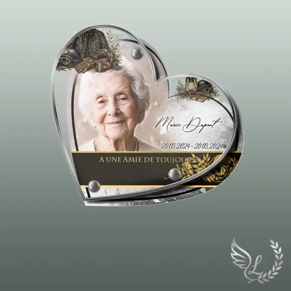 Plaque funéraire cœur moto collée sur pierre tombale, double-face professionnel inclus, 1er sous-décor du thème