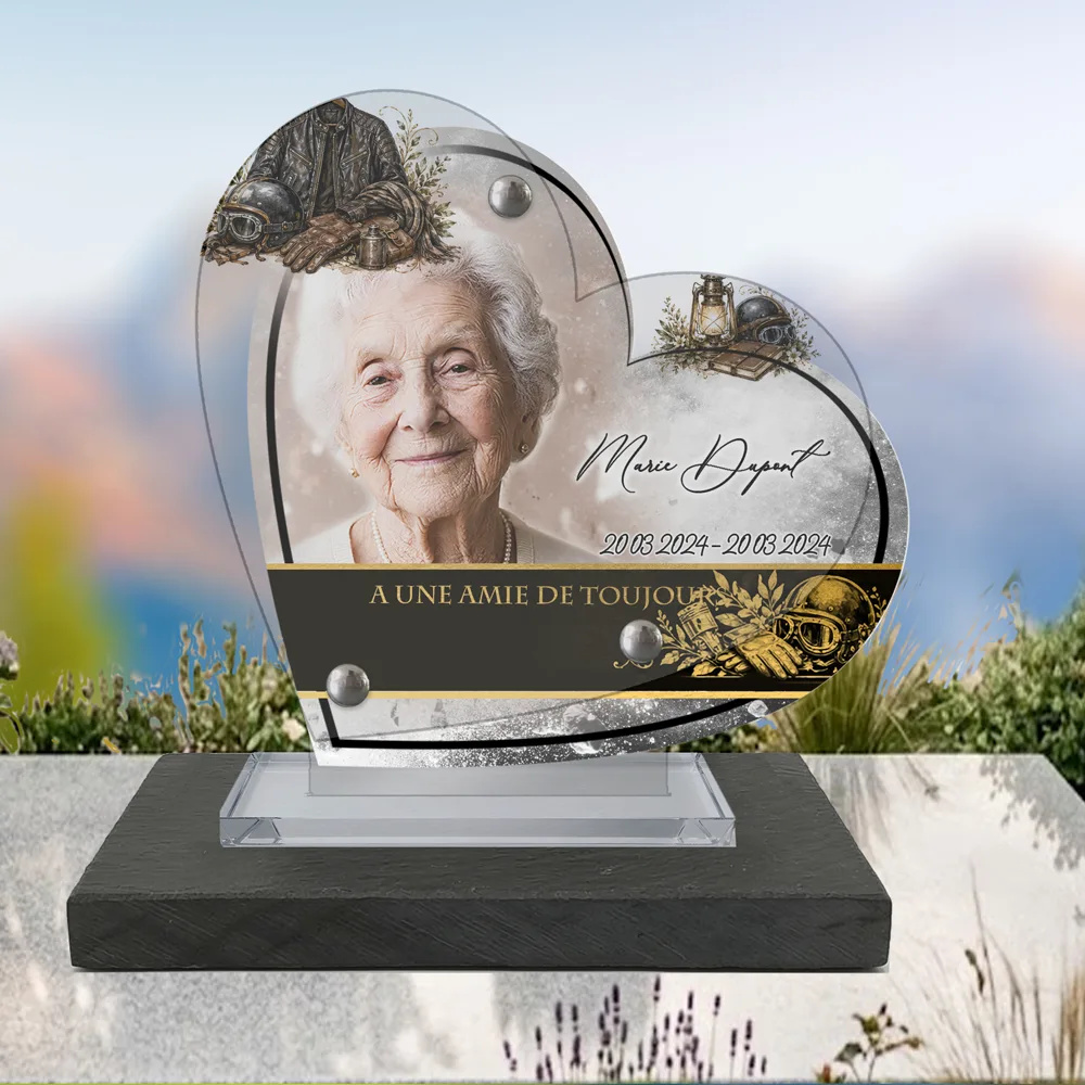 Plaque Cœur Moto à poser sur socle ardoise du Brésil