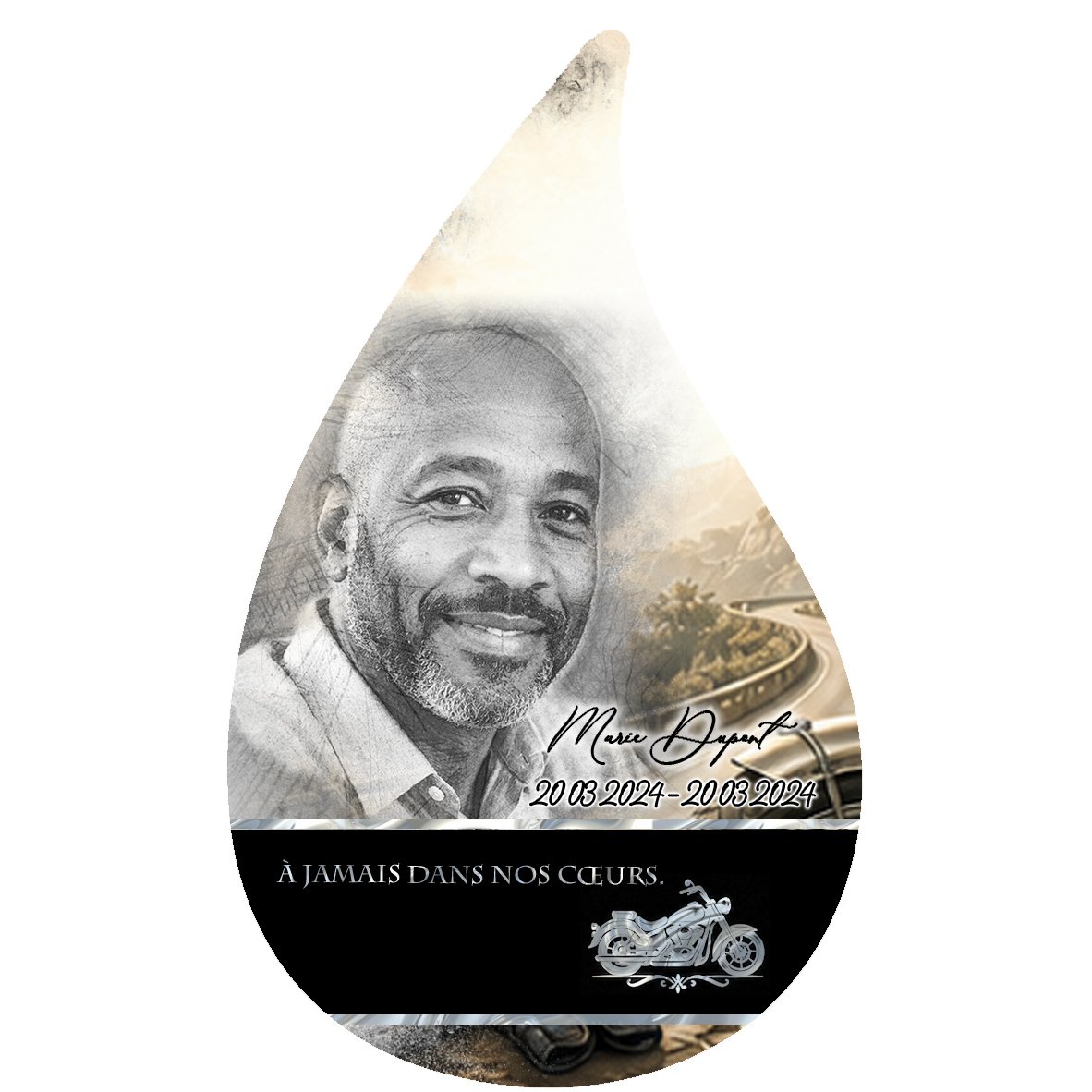 Plaque Flamme Moto effet Éclat, ambiance complète portrait + fond