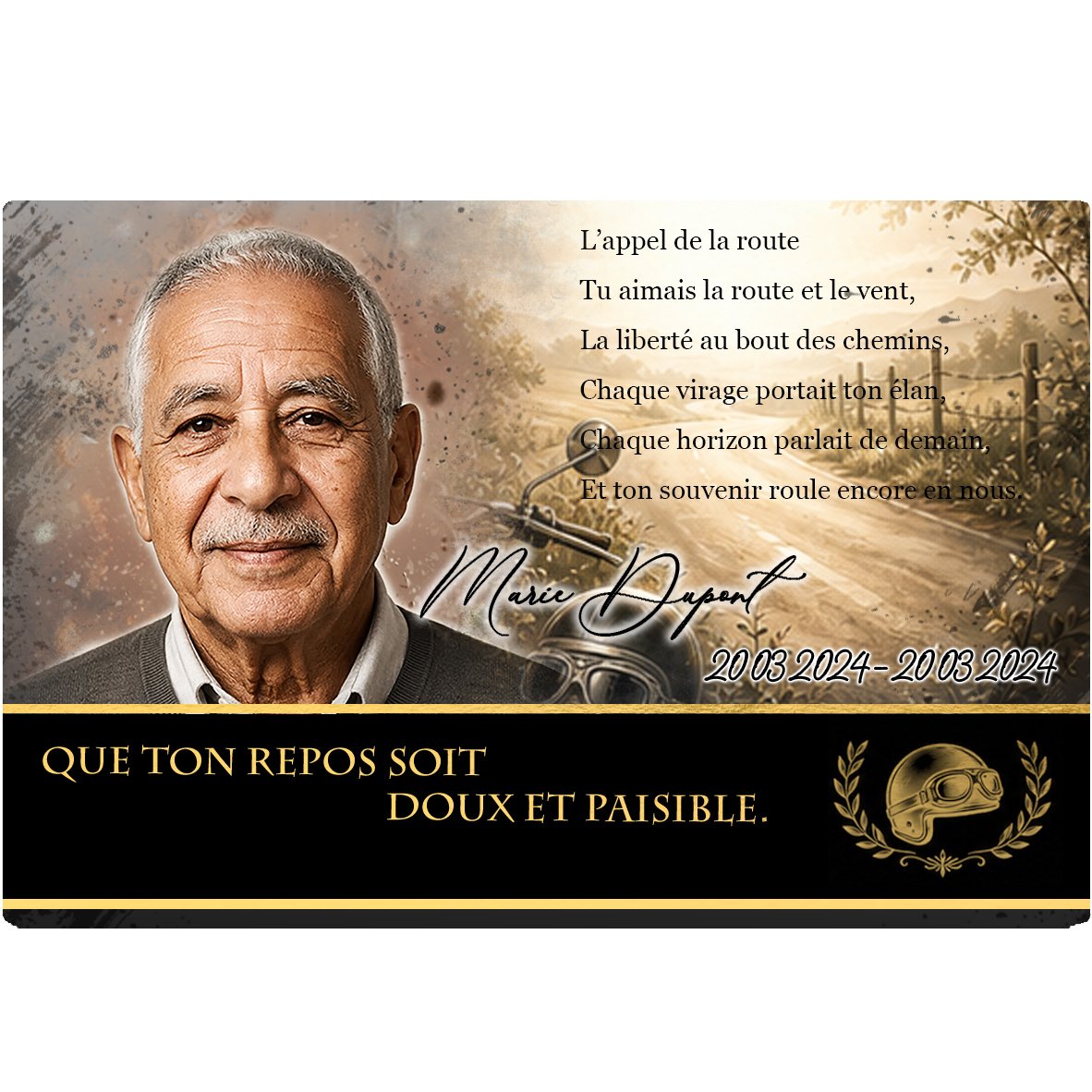 Plaque Panoramique Moto effet Crayon, ambiance complète portrait + fond