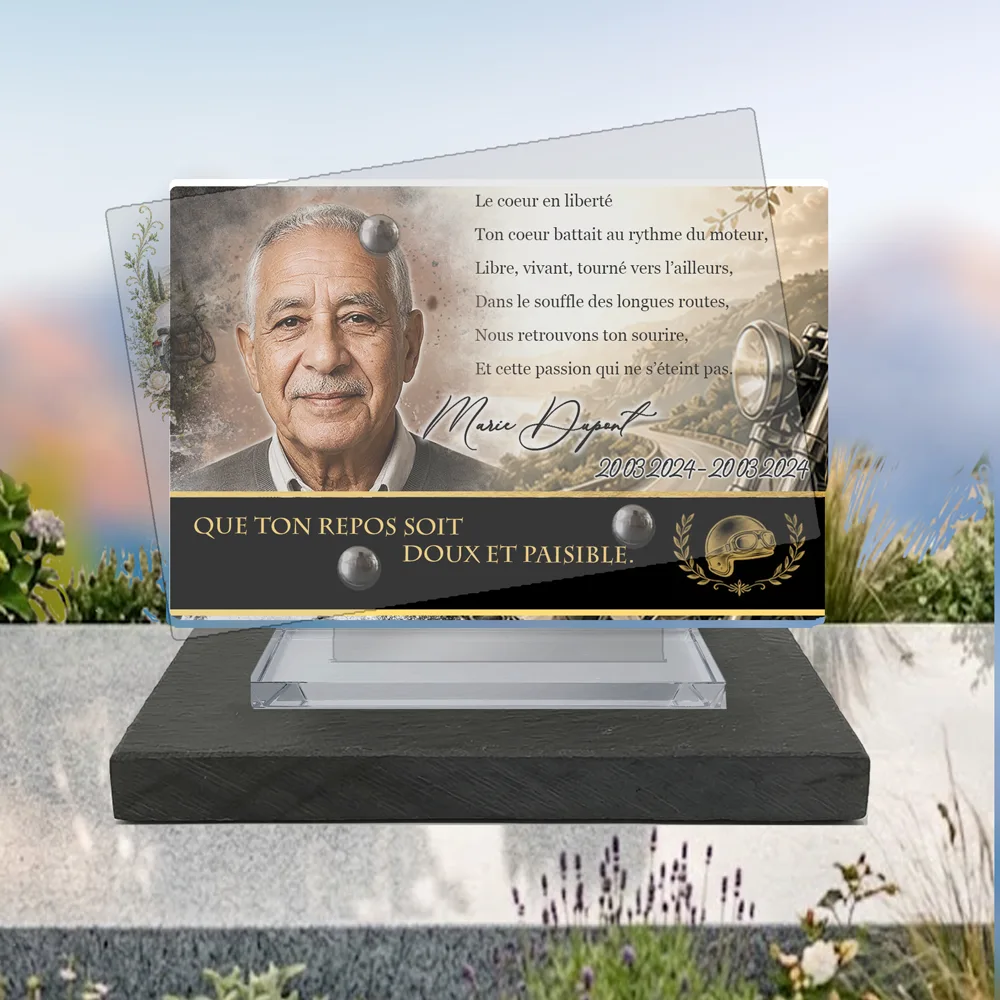 Plaque Panoramique Moto à poser sur socle ardoise du Brésil