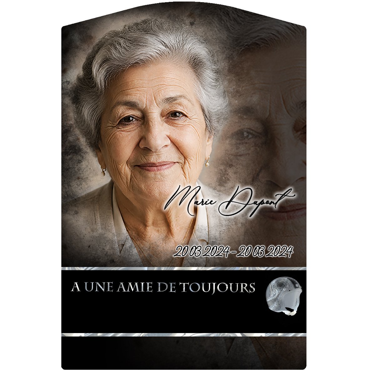 Plaque Stèle Moto effet Crayon, ambiance complète portrait + fond