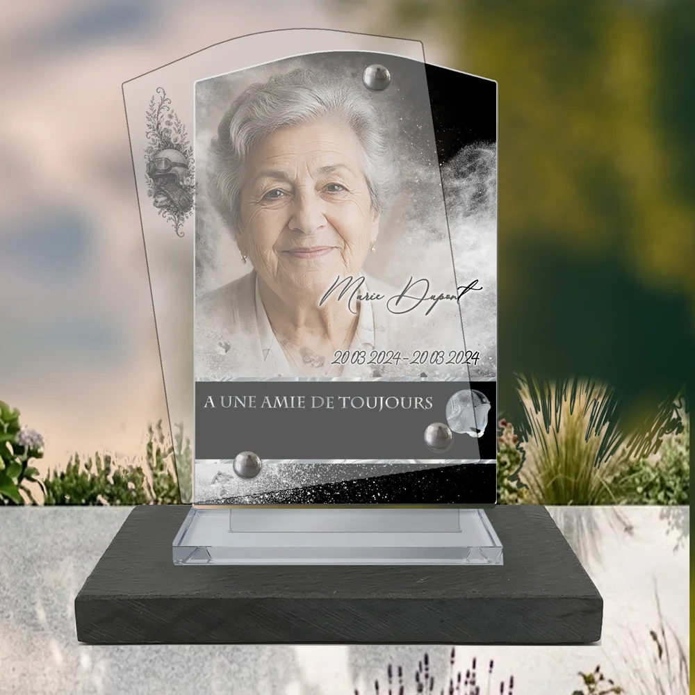 Plaque Stèle Moto à poser sur socle ardoise du Brésil