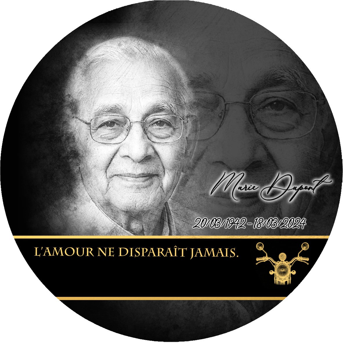 Plaque Circulaire Moto effet Crayon, ambiance complète portrait + fond