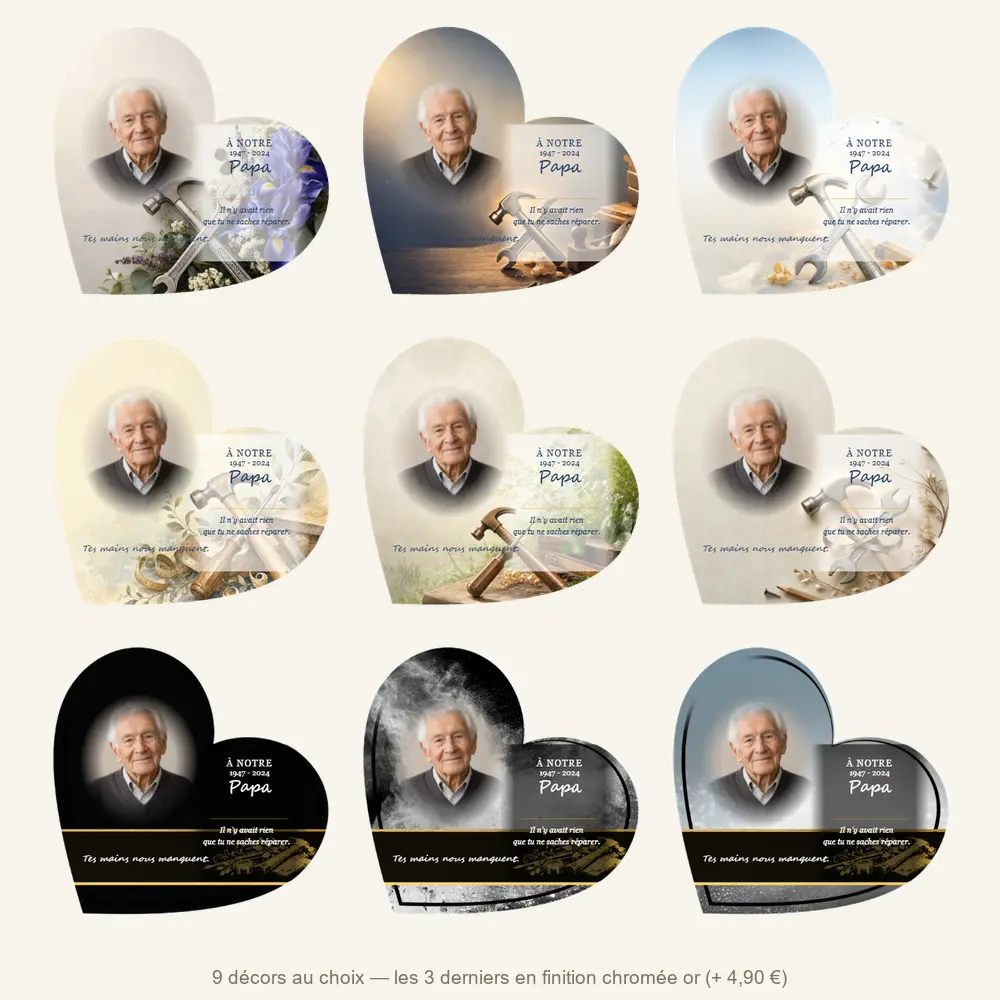 Plaque funéraire cœur Bricolage — neuf décors de fond au choix