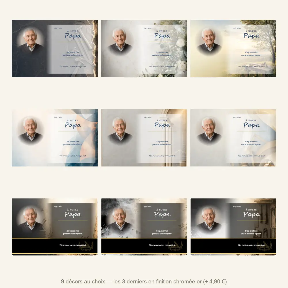 Plaque funéraire panoramique Bricolage — neuf décors de fond au choix