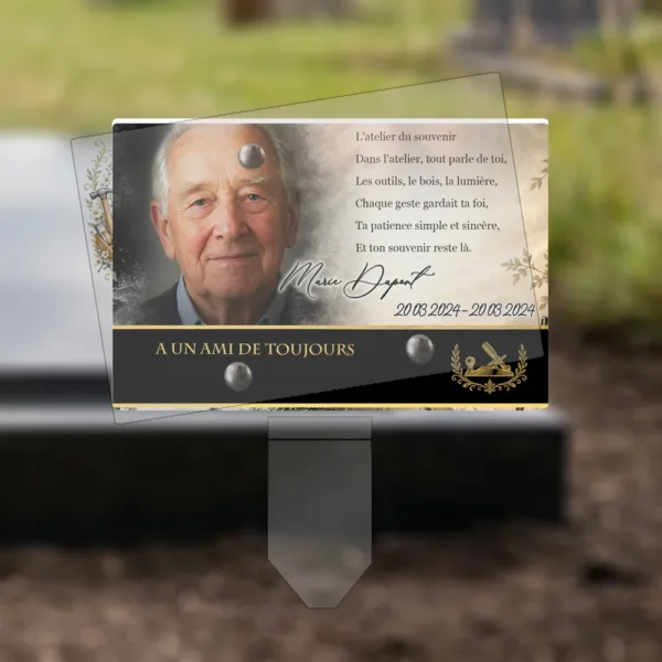 Plaque funéraire panoramique bricolage plantée par appendice plexiglas, sol meuble ou pot, 1er sous-décor