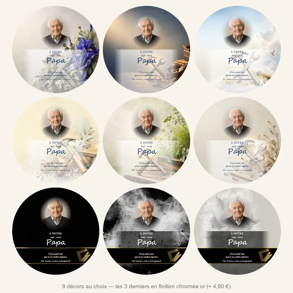 Plaque funéraire circulaire Bricolage — neuf décors de fond au choix