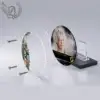 Plaque funéraire médaillon rond bricolage en vue éclatée : assemblage 5 couches plexiglas, entretoises chromées, dibond aluminium, vis inox 316