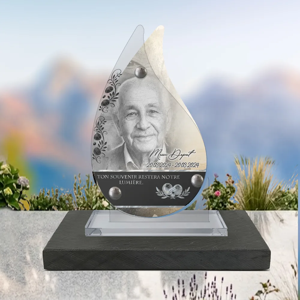 Plaque Flamme Pétanque à poser sur socle ardoise du Brésil