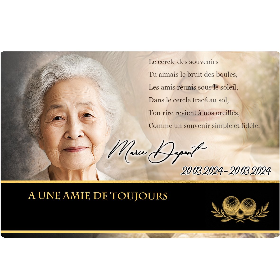 Plaque Panoramique Pétanque effet Crayon, ambiance complète portrait + fond