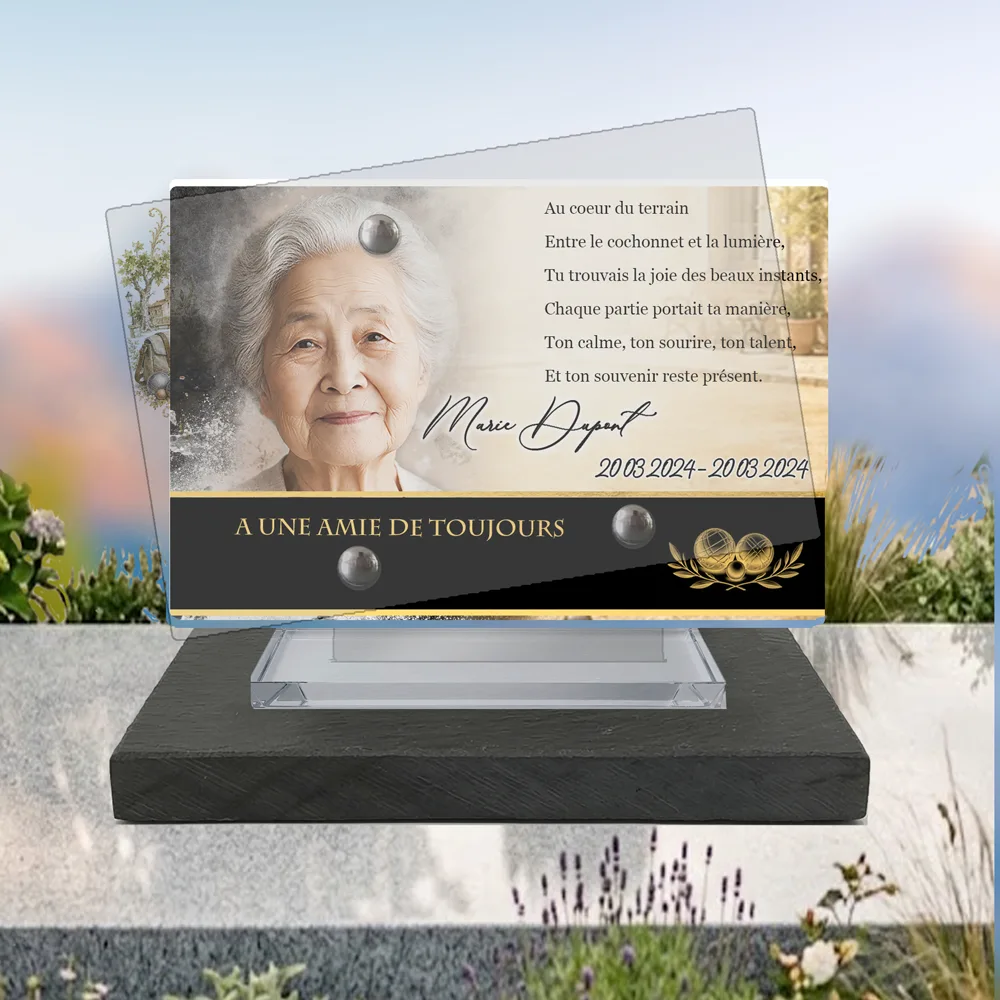 Plaque Panoramique Pétanque à poser sur socle ardoise du Brésil
