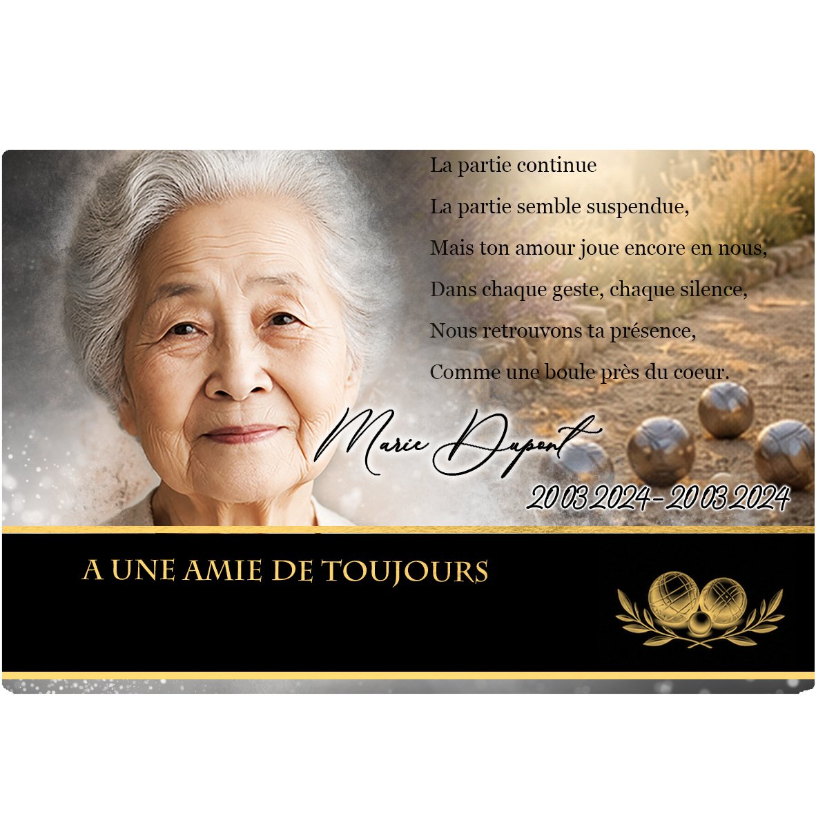 Plaque Panoramique Pétanque effet Pastel, ambiance complète portrait + fond