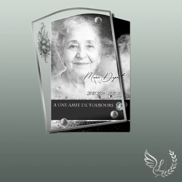 Plaque funéraire rectangle pétanque collée sur pierre tombale, double-face professionnel inclus, 1er sous-décor du thème