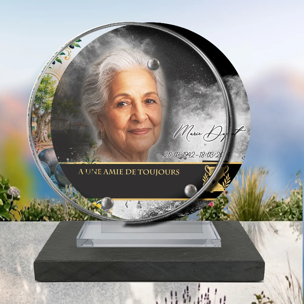 Plaque Circulaire Pétanque à poser sur socle ardoise du Brésil