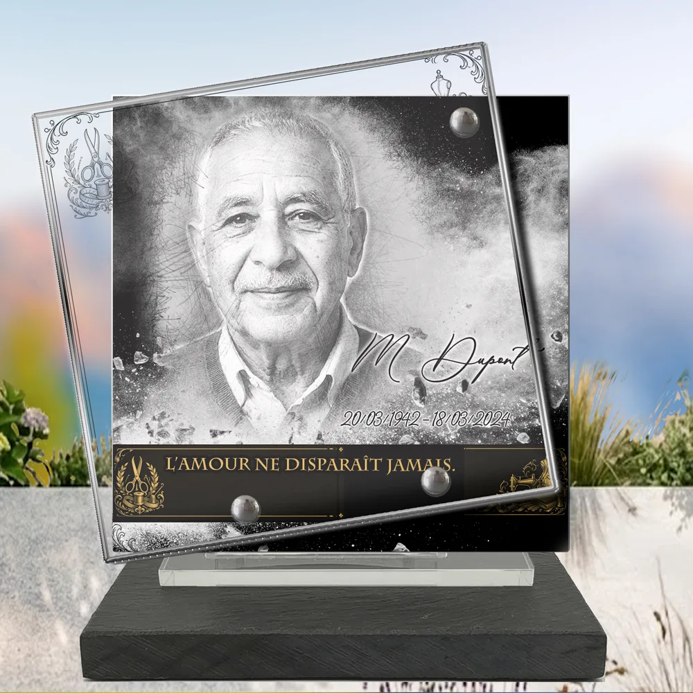 Plaque Carré Couture à poser sur socle ardoise du Brésil