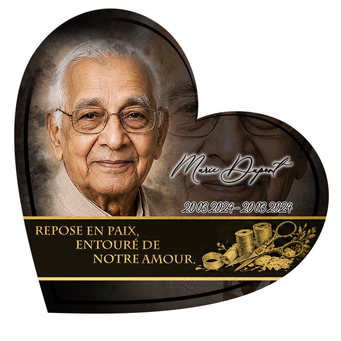 Plaque Cœur Couture effet Crayon, ambiance complète portrait + fond