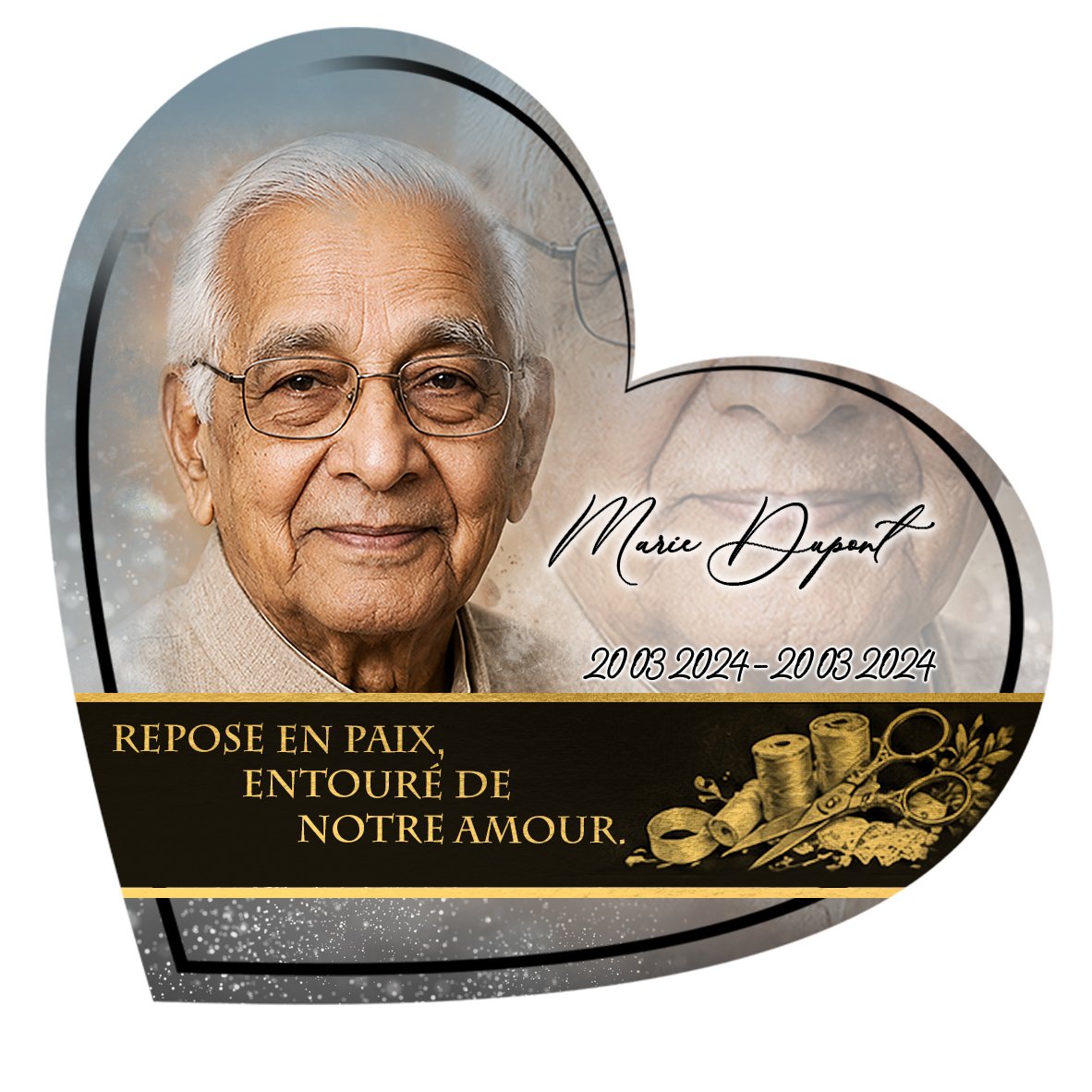 Plaque Cœur Couture effet Pastel, ambiance complète portrait + fond