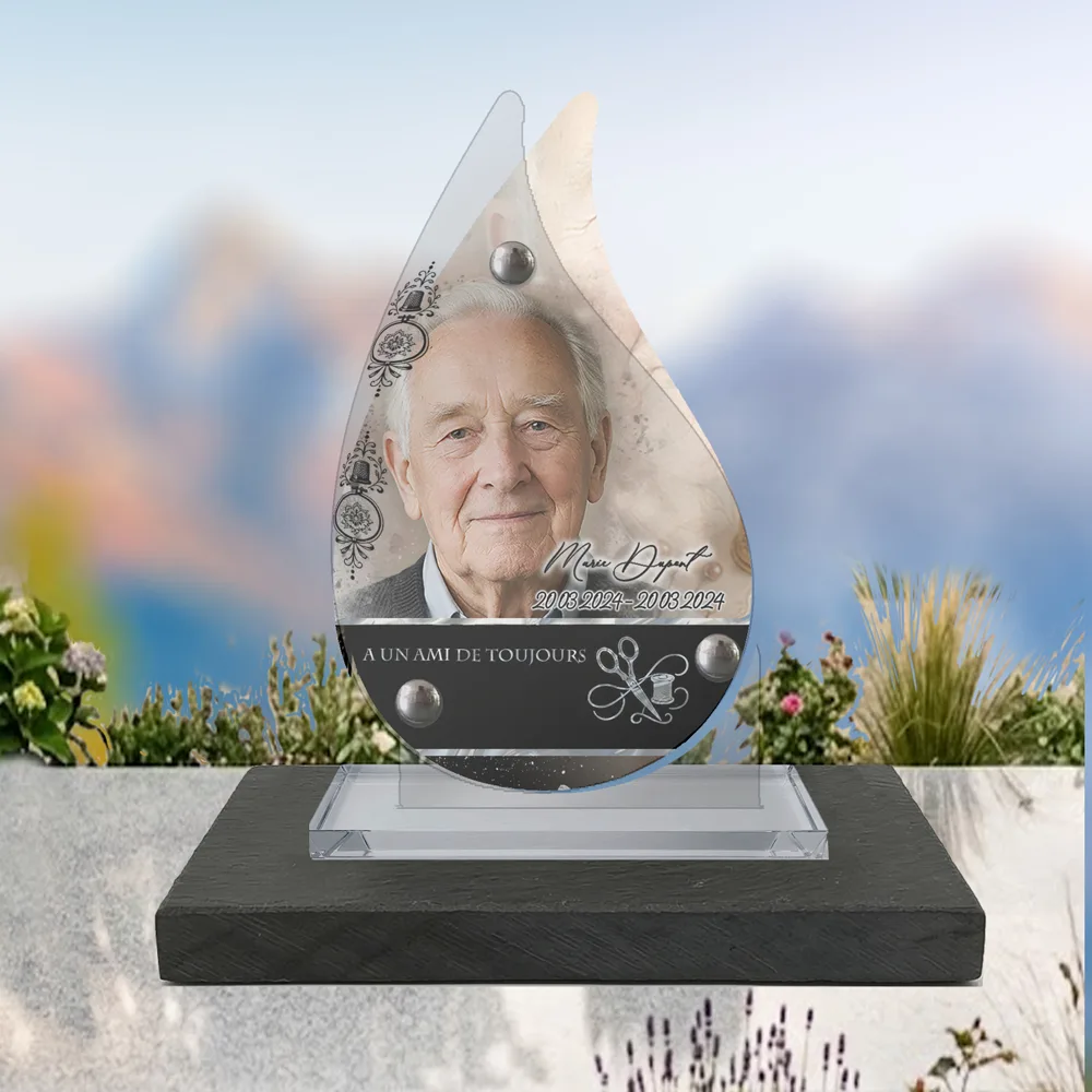Plaque Flamme Couture à poser sur socle ardoise du Brésil