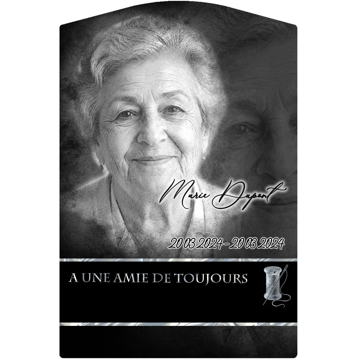Plaque Stèle Couture effet Crayon, ambiance complète portrait + fond