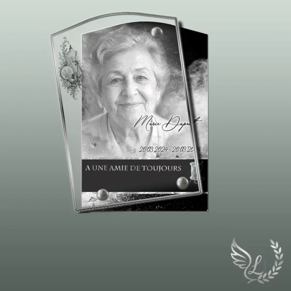 Plaque funéraire rectangle couture collée sur pierre tombale, double-face professionnel inclus, 1er sous-décor du thème