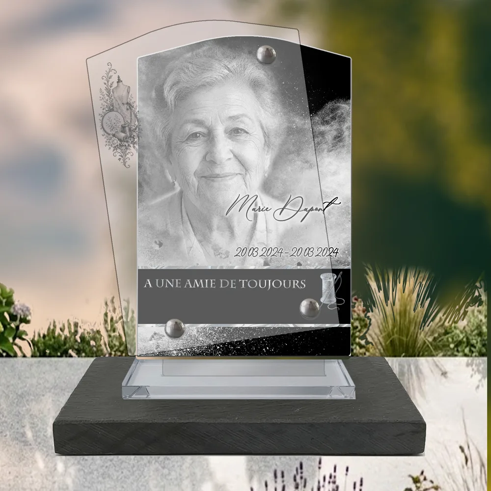 Plaque Stèle Couture à poser sur socle ardoise du Brésil