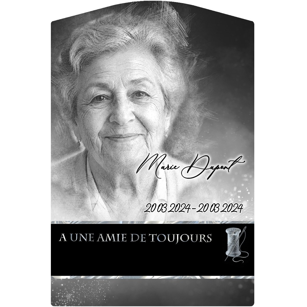 Plaque Stèle Couture effet Pastel, ambiance complète portrait + fond
