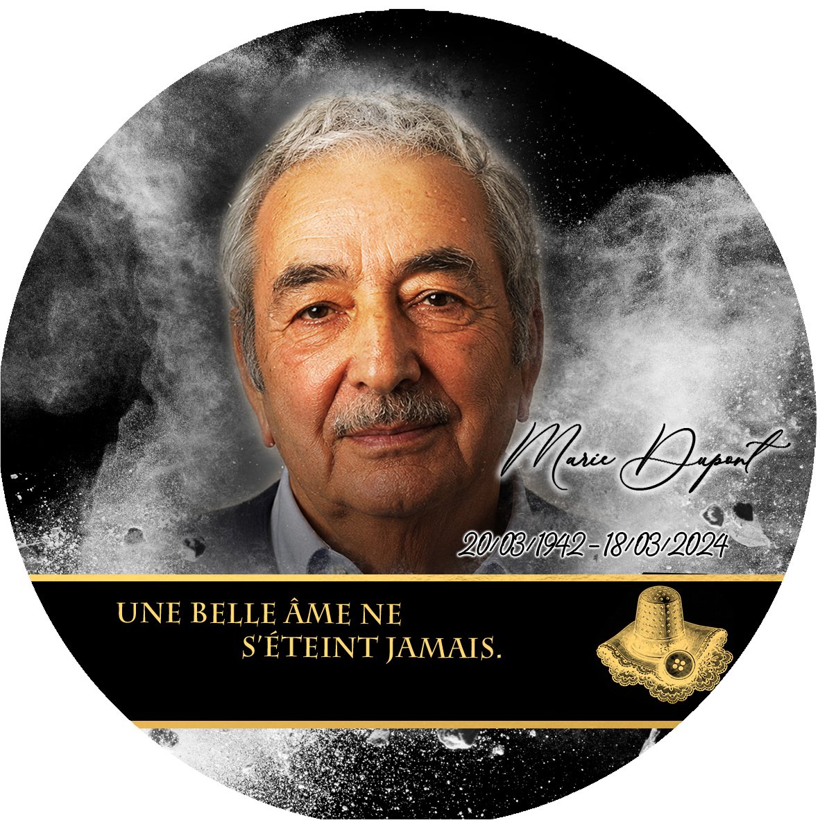 Plaque Circulaire Couture effet Éclat, ambiance complète portrait + fond