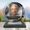 Plaque funéraire médaillon rond couture posée sur socle ardoise du Brésil, fixation inox, 1er sous-décor