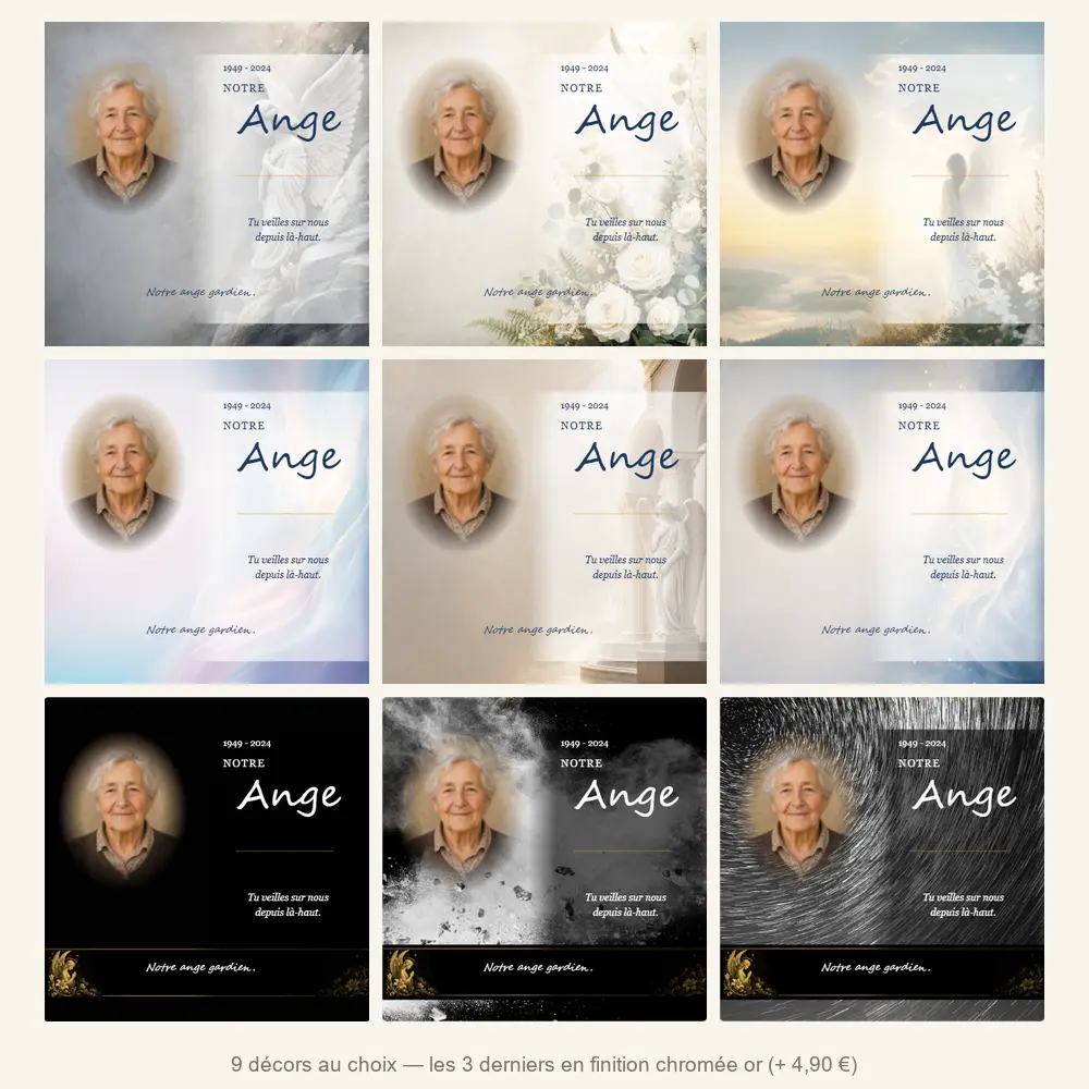 Plaque funéraire carré Ange — neuf décors de fond au choix