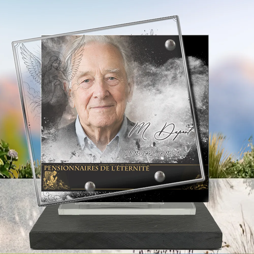 Plaque Carré Ange à poser sur socle ardoise du Brésil