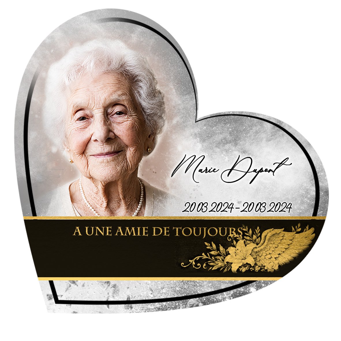 Plaque Cœur Ange effet Éclat, ambiance complète portrait + fond