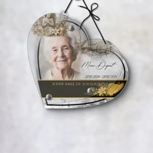 Plaque funéraire cœur ange suspendue par cordelette, kit de fixation inclus, 1er sous-décor