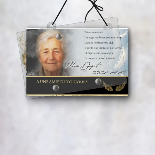 Plaque funéraire panoramique ange suspendue par cordelette, kit de fixation inclus, 1er sous-décor
