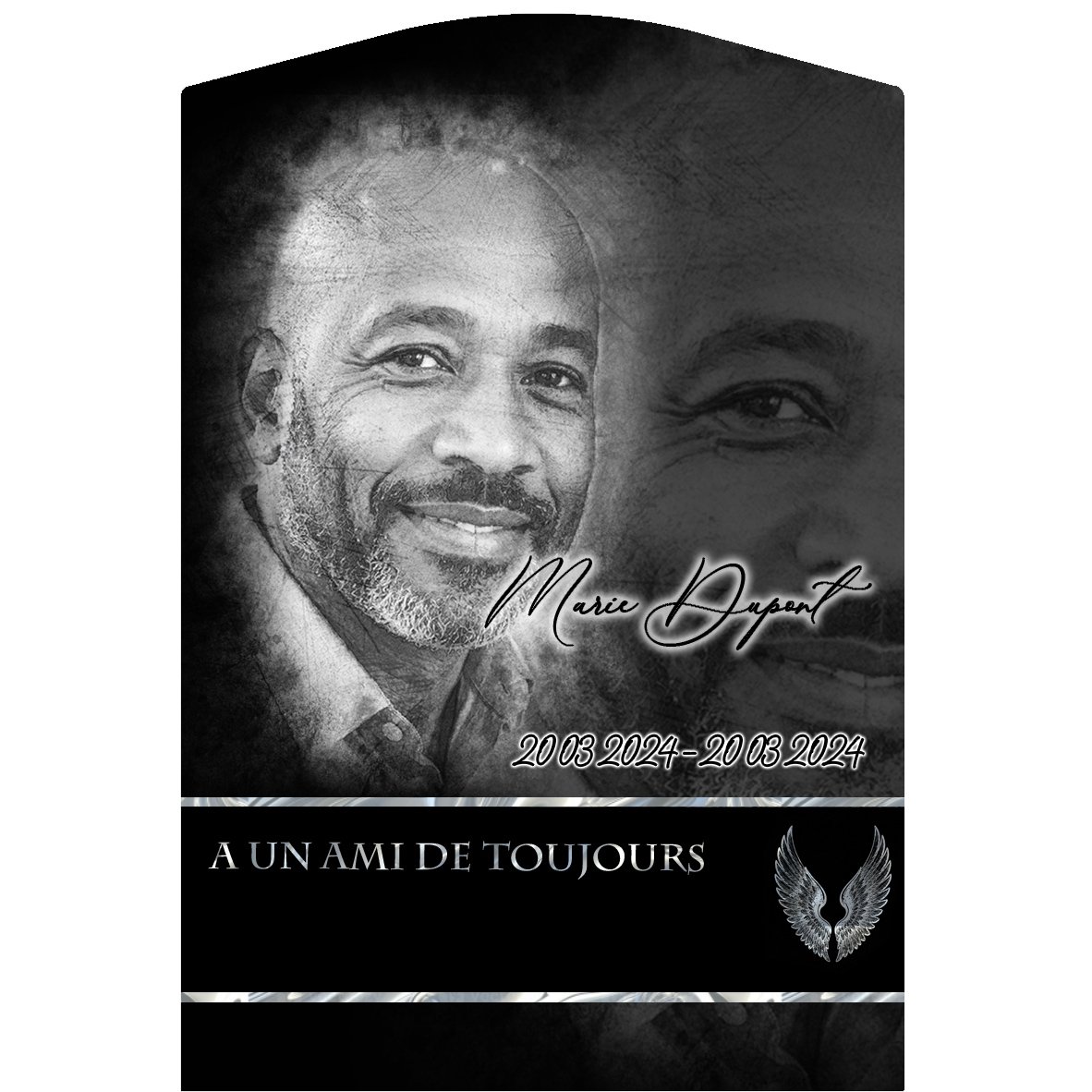Plaque Stèle Ange effet Crayon, ambiance complète portrait + fond