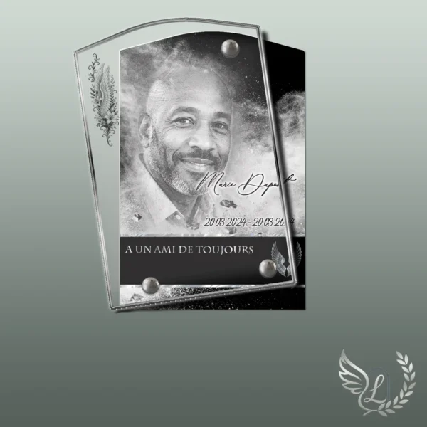 Plaque funéraire rectangle ange collée sur pierre tombale, double-face professionnel inclus, 1er sous-décor du thème
