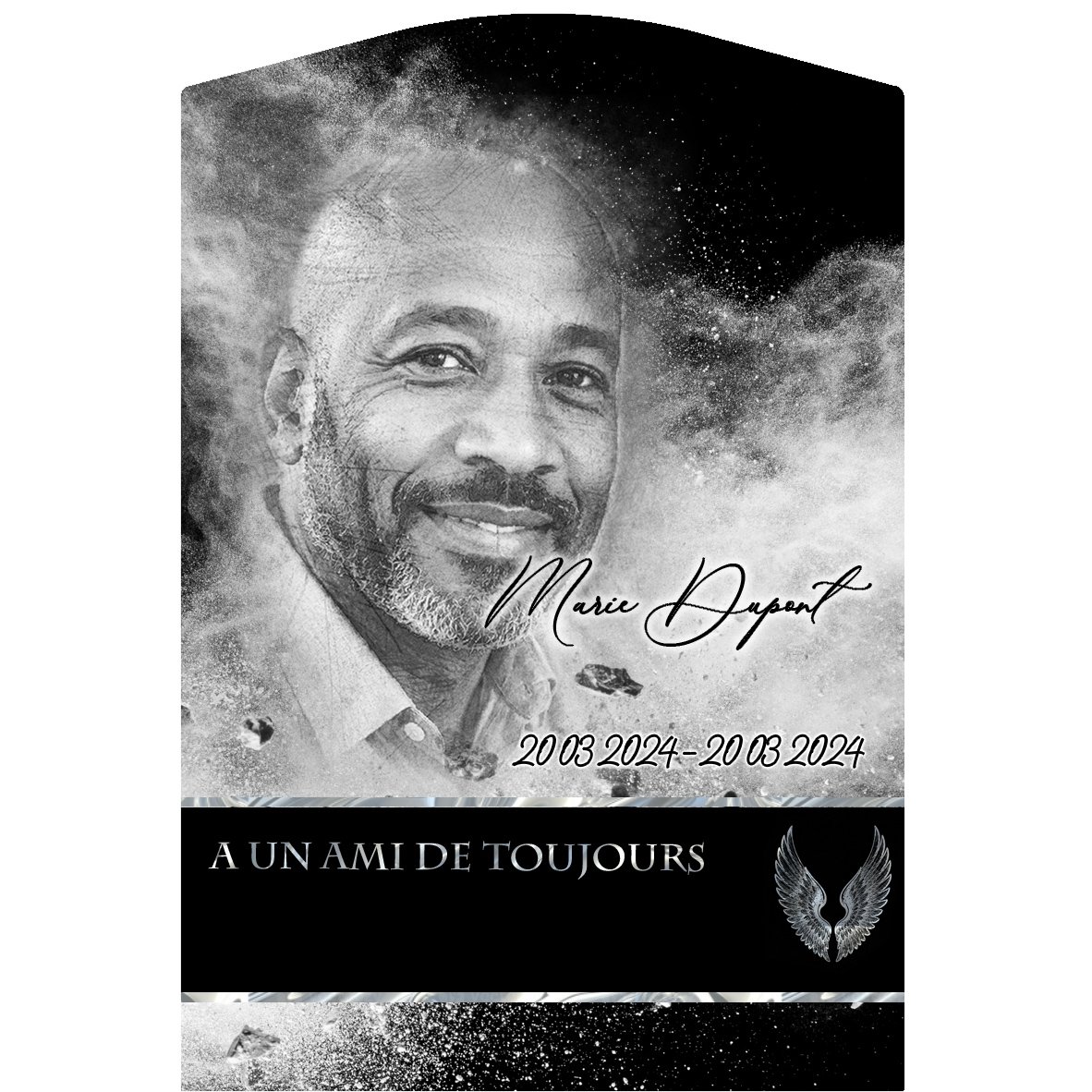 Plaque Stèle Ange effet Éclat, ambiance complète portrait + fond