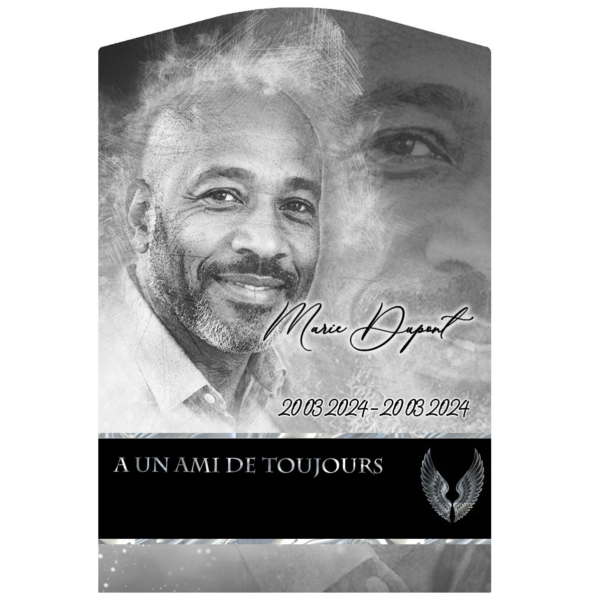 Plaque Stèle Ange effet Pastel, ambiance complète portrait + fond