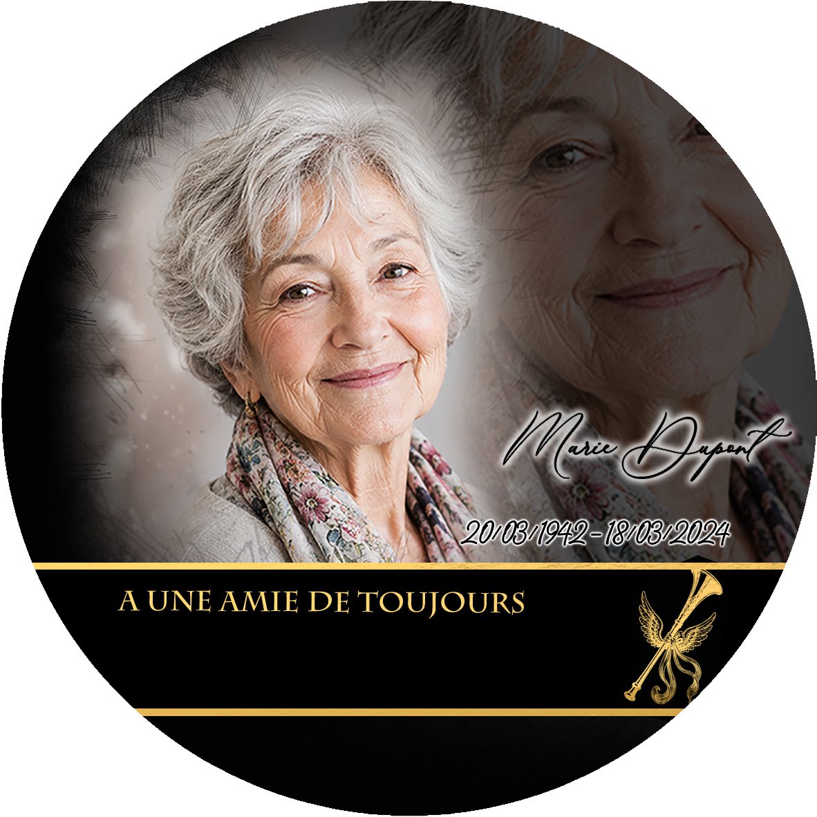 Plaque Circulaire Ange effet Crayon, ambiance complète portrait + fond