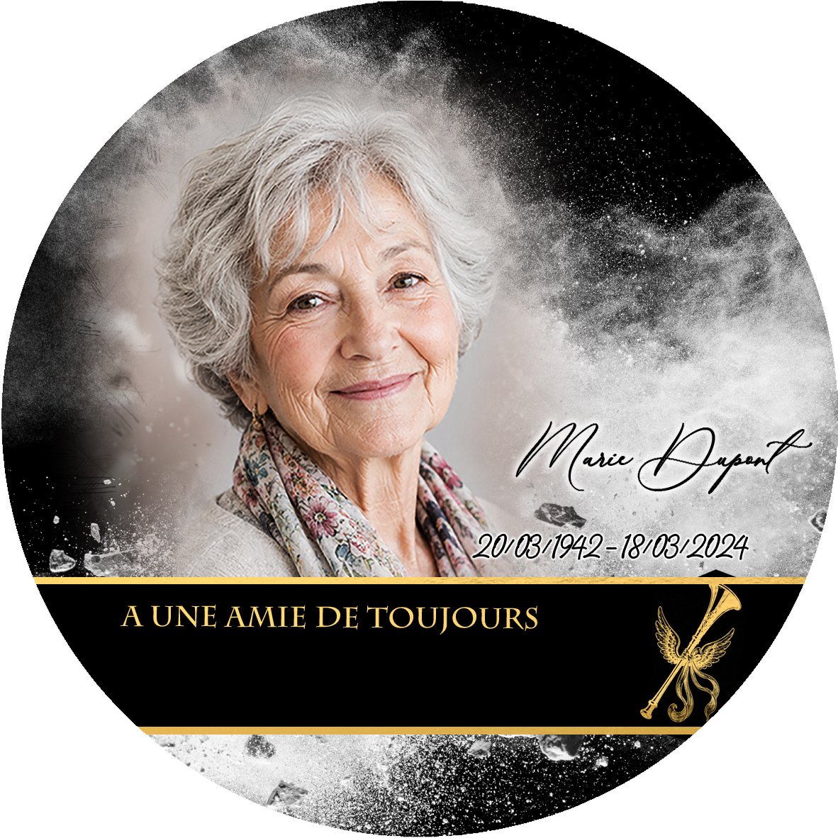 Plaque Circulaire Ange effet Éclat, ambiance complète portrait + fond